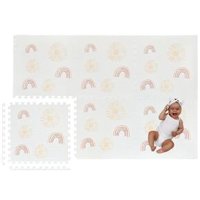 Simple Kid Co. Play Mat for Baby, Toddler and Infants, Six Interlocking Tiles Made with Soft Non-Toxic EVA Foam, 4x6 feet (Sunshine & Rainbows (Cloud White))