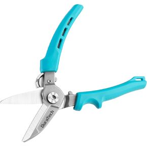 DURATECH 8 Inch Heavy Duty Scissors All Purpose, Industrial Scissors, Pruning Shears for Gardening with Serrated Blades, Built-in Spring, Lock Design, Soft Grip - Cut Iron Sheet, Cardboard, Fabric
