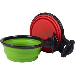Collapsible Hanging cage Dog Bowls, Portable Foldable Dogs Cats Travel Food Water Bowls Dish for Walking Paking,Traveling, Hiking,2pack(12 OZ, Small, Red+Green)