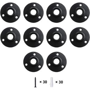 GeilSpace Floor Flange, Malleable Iron Pipe Fittings - Vintage DIY Industrial Shelving, Industrial Decor, Furniture DIY (3/4", Black)