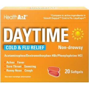 HealthA2Z Daytime Cold & Flu Relief - | 8 Count Softgels (Pack of 24) | (192 Softgels Count) | Compare to Vicks® Dayquil® Cold & Flu Liqui Caps Active Ingredient
