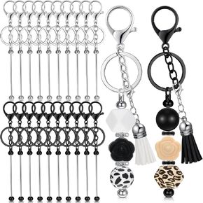 20 Pcs Beadable Keychain Bars Metal Beaded Blank Keychains Charms DIY Keychain Supplies Bulk for DIY Pendant Jewelry Making Projects Crafts Office School Accessories (Silver, Gold)