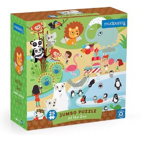 Mudpuppy At The Zoo - Jumbo 25 Piece Jigsaw Floor Puzzle Featuring Lions, Elephants, and More!