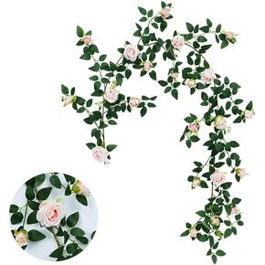 كرمة وردة صناعية واقعية للاستخدام الداخلي والخارجي وحائط المنزل وغرفة الحديقة والزفاف والشرفة والشرفة وديكور الشرفة وإكليل الزهور الصناعية المعلقة (أحمر)
