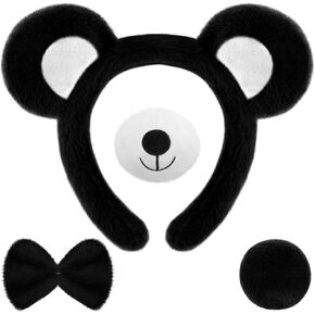 Bear Cosplay Set Bear Headband Bowtie Nose Tail Animal Accessories for Halloween Carnival Costume Supplies