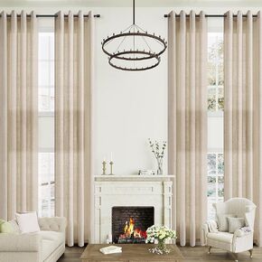 Natural Linen Curtains 144 Inches Long Grommet Semi Sheer Living Dining Room Cozy Bedroom Decor Cotton Look Farmhouse Boho Country Rustic Light Filtering Curtains 1 Piece 52x144