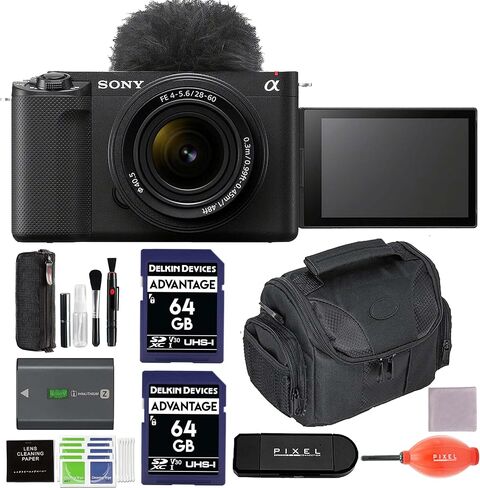 Sony ZV-E1 Mirrorless Vlog Camera (Black) with 28-60mm Lens Bundle with Backpack, Monopod, 2 x 64GB SD Card, & More in Saudi Arabia