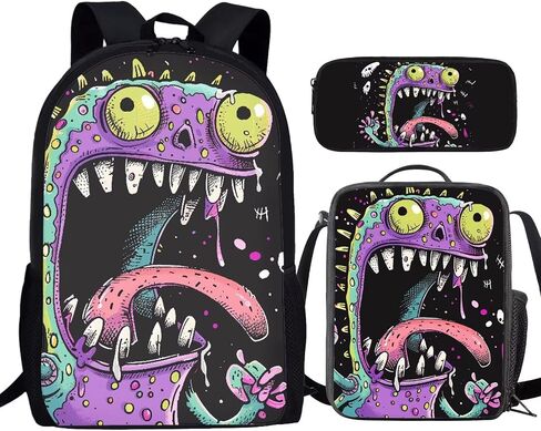 Blue Sugar Skull Girl Flower Floral Laptop Backpack Set 3 In 1, School Bag Lunch Box Handbag Pencil Pouch for Preschool Kindergarten in Saudi Arabia