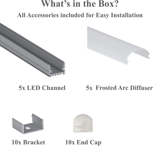 LEDPROFILES 5-pack 8ft (2.4Meter) Spotless LED Aluminum Channel with Frosted Flat Diffuser, End Caps and Mounting Accessories - 961 Series - LED Profile Extrusion Upto 16mm/0.63" wide LED Strip Lights in Saudi Arabia