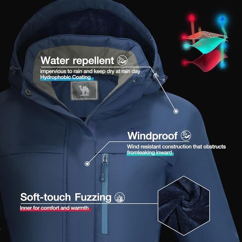 CAMEL CROWN Women's Ski Jacket Waterproof Winter Mountain Coat Warm Fleece Windbreaker Hooded Raincoat Snowboarding Jackets in Kuwait