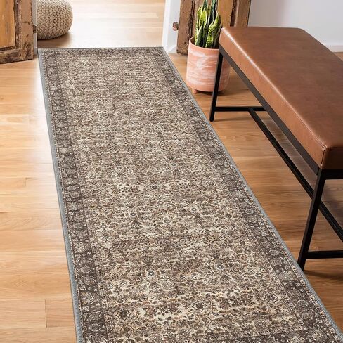 سجاد غرفة المعيشة RYB HOME مقاس 8 × 10، سجادة كبيرة قابلة للغسل على شكل زهور لغرفة النوم، سجادة كلاسيكية ناعمة غير قابلة للانزلاق مقاومة للبقع لغرفة الطعام والمكتب والمزرعة، 8 × 10 قدم، بني in Kuwait