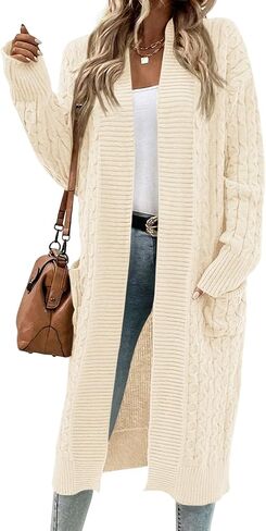 Onedreamer Womens Long Cardigan Cable Knit Open Front Long Sleeve Sweater Coats with Pockets in Kuwait
