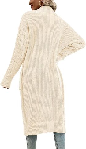 Onedreamer Womens Long Cardigan Cable Knit Open Front Long Sleeve Sweater Coats with Pockets in Kuwait