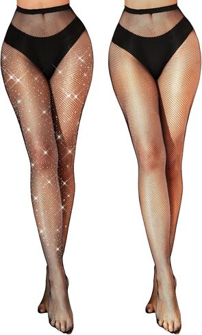ZINTEDI 2 Pairs Fishnet Stockings for Women Fishnet Tights Sparkly Fishnets for Women in Kuwait