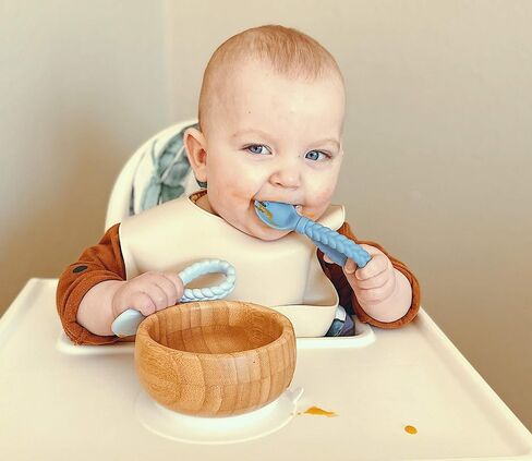 Itzy Ritzy Silicone Spoon & Fork Set; Baby Utensil Set Features A Fork and Spoon with Looped, Braided Handles; Made of 100% Food Grade Silicone & BPA-Free; Ages 6 Months and Up, Camo/Midnight in Kuwait