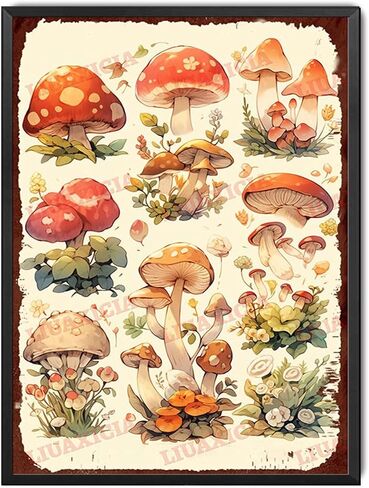 Decor Art Tin Signs Vintage Mushroom, Mushroom Vintage Art Sign for Home Office Room Wall Decor Gift 8x12inch in Saudi Arabia