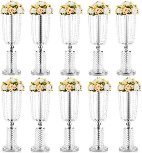 2 Pcs 23.75 inches Tall Crystal Metal Vase Flower Stand Holders Wedding Centerpiece Chandelier for Reception Tables Wedding Supplies in Saudi Arabia