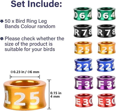 Bird Rings, Bird Bands, Bird Leg Rings, Multicolor Aluminum Pigeon Leg Rings, Identification Pigeon Training Rings Hibiscus Birds, Parrots, Peonies, Pigeons, Mixed Colors 50 Per Pack in Saudi Arabia