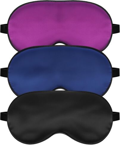 Sleep Mask, Silk Eye Mask for Sleeping with Adjustable Strap, Satin Blackout Sleeping Eye Mask for Men&Women, Comfortable Blindfold Eyeshade for Night Sleep (Black & Blue &Pink) in Kuwait