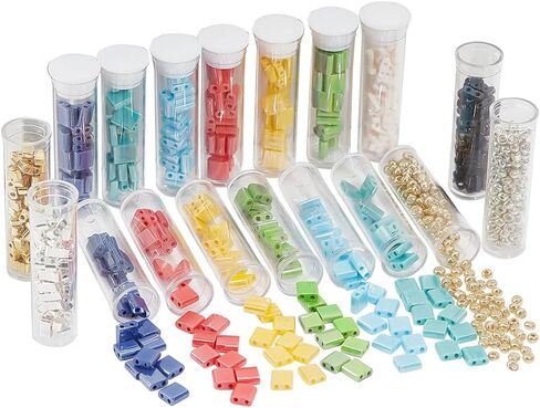 مجموعة خرز تيلا 790 قطعة 3 مقاسات من NBEADS، فاصل خرز زجاجي بفتحتين 10 ألوان مع 300 قطعة خرز بذور مستديرة 5 × 5 مم/5 × 2 مم/5 × 1 مم خرز زجاجي ياباني صغير لسوار وقلادة وأقراط صناعة المجوهرات in Saudi Arabia