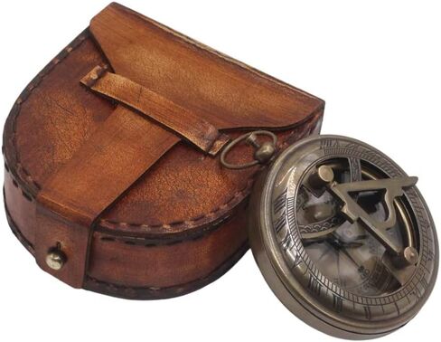 بوصلة مينا شمسية الهند من روركي انسترومنتس مع حافظة جلدية / هدية للزوج / اكسسوارات ستيمبنك / ساعة شمسية in Kuwait
