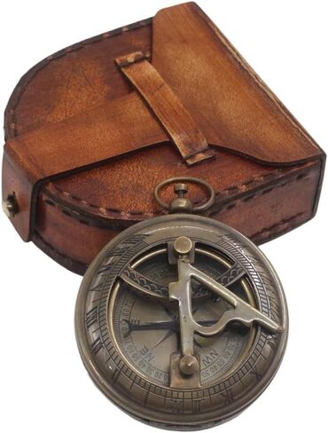 بوصلة مينا شمسية الهند من روركي انسترومنتس مع حافظة جلدية / هدية للزوج / اكسسوارات ستيمبنك / ساعة شمسية in Kuwait