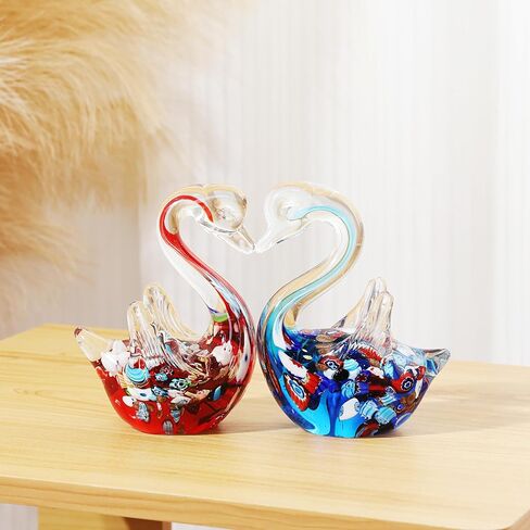 YAOYUAN Handmade Multicolor Glass Glass cat Statue - Elegant Swan Decor for Home and Office (Blue Color)… in Saudi Arabia
