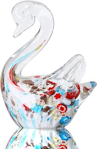 YAOYUAN Handmade Multicolor Glass Glass cat Statue - Elegant Swan Decor for Home and Office (Blue Color)… in Saudi Arabia