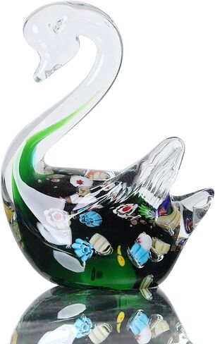 YAOYUAN Handmade Multicolor Glass Glass cat Statue - Elegant Swan Decor for Home and Office (Blue Color)… in Saudi Arabia