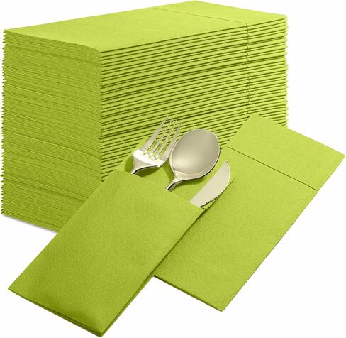 50-Pack Disposable Linen-Feel Dinner Napkins with Built-in Flatware Pocket, BRIGHT RED Prefolded Cloth Like Paper Napkins For Christmas, Dinner, Wedding Or Party [Silverware NOT Included] in Saudi Arabia