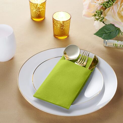 50-Pack Disposable Linen-Feel Dinner Napkins with Built-in Flatware Pocket, BRIGHT RED Prefolded Cloth Like Paper Napkins For Christmas, Dinner, Wedding Or Party [Silverware NOT Included] in Saudi Arabia