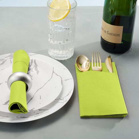 50-Pack Disposable Linen-Feel Dinner Napkins with Built-in Flatware Pocket, BRIGHT RED Prefolded Cloth Like Paper Napkins For Christmas, Dinner, Wedding Or Party [Silverware NOT Included] in Saudi Arabia