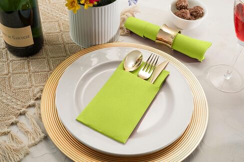 50-Pack Disposable Linen-Feel Dinner Napkins with Built-in Flatware Pocket, BRIGHT RED Prefolded Cloth Like Paper Napkins For Christmas, Dinner, Wedding Or Party [Silverware NOT Included] in Saudi Arabia