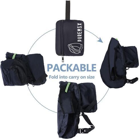 حقيبة ظهر PUREMSX قابلة للطي، حقيبة ظهر كتف للجنسين خفيفة الوزن ومقاومة للماء وقابلة للتعبئة لركوب الدراجات والمشي لمسافات طويلة، أسود in Kuwait