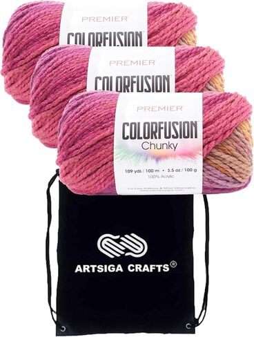 Premier Yarns Colorfusion Chunky Morning Coffee 1174-14 (3-Skeins - Same Dye Lot) Chunky Bulky #5 Acrylic Yarn for Crocheting and Knitting with Project Bag in Saudi Arabia