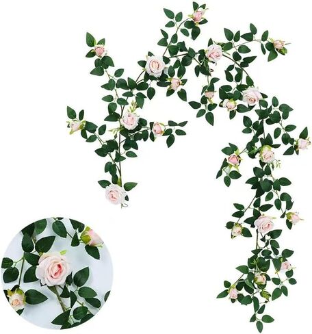 Realistic Artificial Rose Vine for Indoor Outdoor Wall Home Room Garden Wedding Summer Porch Terrace Balcony Decor Garland Artificial Hanging Flower(red) in Saudi Arabia