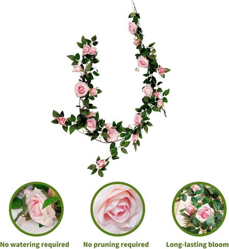 Realistic Artificial Rose Vine for Indoor Outdoor Wall Home Room Garden Wedding Summer Porch Terrace Balcony Decor Garland Artificial Hanging Flower(red) in Saudi Arabia