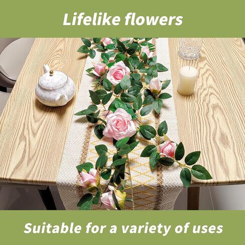 Realistic Artificial Rose Vine for Indoor Outdoor Wall Home Room Garden Wedding Summer Porch Terrace Balcony Decor Garland Artificial Hanging Flower(red) in Saudi Arabia