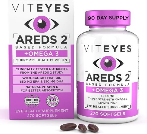 Viteyes AREDS 2 + Omega-3 Macular Health Formula Softgels, Triple strength Omega-3 (650 mg EPA, 350 mg DHA), Eye Health Vitamin for Vision Protection, 90 Softgels in Kuwait