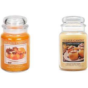 Village Candle Orange Cinnamon Large Glass Apothecary Jar Scented Candle, 21.25 oz, 21 Ounce