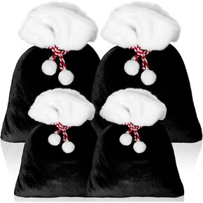 Shappy 4 Pcs Large Velvet Santa Gift Sacks Bulk 35 x 28 28 x 20 Luxury Christmas Santa Gift Bags with Drawstring Christmas Bags Gift Wrapping for Xmas Toys Santa Costume(Black)