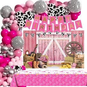 Western Cowboy Birthday Party Decorations, 125PCS Cowboy Birthday Party Supplies Including Western Backdrop, Cowboy Balloon Arch/Garland Kit, Western Tabblecloth for Men