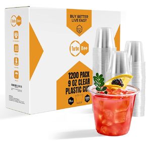 Turbo Bee 2400 Pack 9oz Clear Plastic Cups Bulk, 9 Ounce Disposable Clear Plastic Cups, Water Cups Cold Drinking Cups Tumblers For Party, Thanksgiving, Halloween, Christmas, and Events