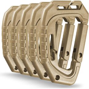 M-Tac Military Plastic Tactical Carabiners - Multi Purpose Carabiner Clip Tactical D Ring - Plastic D-Clips Pack of 5 (Olive)