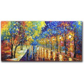 Tyed art- Contemporary Art Landscape Oil Painting On Canvas Abstract Textured Tree Painting hand-painted acrylic frame wall art Ready to hang 24x48inch in Kuwait