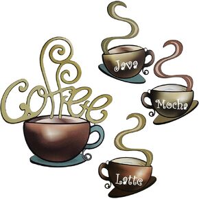 Hotop 4 Pieces Metal Coffee Cup Wall Decor Wire Coffee Sign Cafe Themed Wall Art Vintage Coffee Decorations for Kitchen,Coffee Shop,Restaurant,Home (Black)