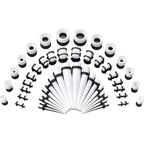 HISHION 50pcs Ear Stretching Kit 14G-00G Acrylic Tapers and Plugs + Silicone Tunnels 9 Gauges Good for Beginners for Women Men Body Piercing Jewelry
