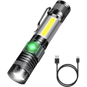 مصباح يدوي تكتيكي قابل لإعادة الشحن من Vnina، مصابيح مغناطيسية USB مع ضوء فلاش COB - 4 نماذج، قابل للتكبير، مقاوم للماء، مصباح يدوي تكتيكي LED عالي التجويف للتخييم الداخلي والخارجي، عبوة من قطعتين in Kuwait