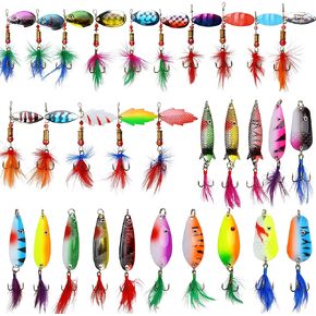 Fishing Lures Kit Trout Lures Rooster Bait Tail Lures Spinner Baits Spoon Lures Hard Baits Crankbaits Topwater Lures Fishing Lures for Bass Trout Crappie Walleye Fishing