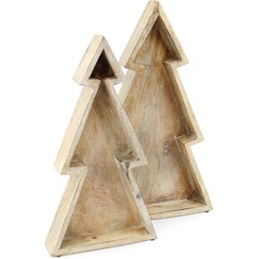 AuldHome Wooden Christmas Tree Trays (Nested Set of 2, Black), Rustic Farmhouse Style Holiday Christmas Serving Decorative Platters in Kuwait